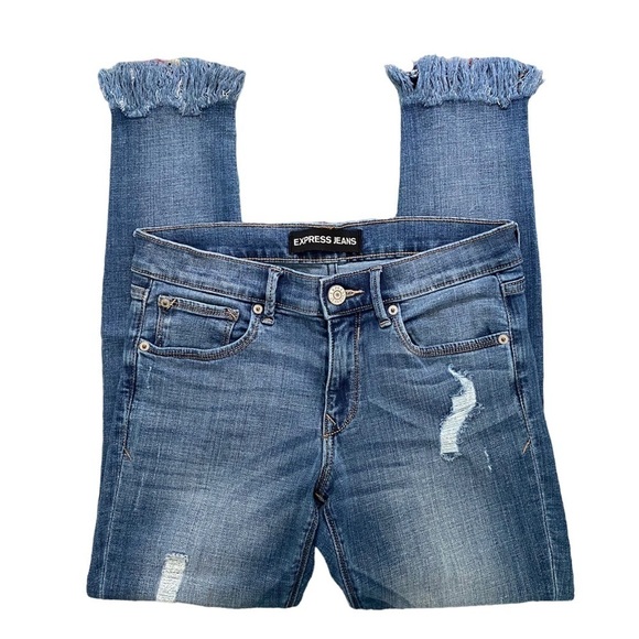 Express Women’s Size 6P Stretch Cropped Frayed Distressed Mid Rise Legging Jean - Picture 3 of 9